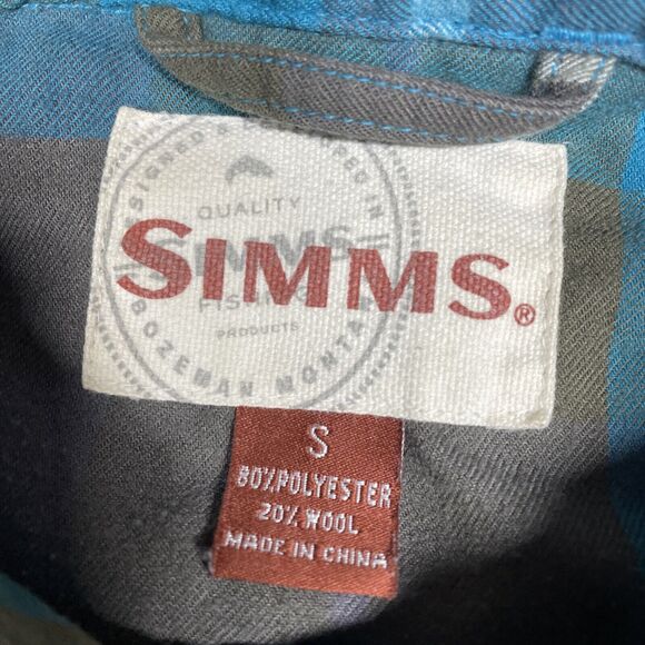Simms Flannel Shirt Womens Small Wool Blend Plaid Outdoors Pockets‎ Blue Gray - Picture 3 of 14
